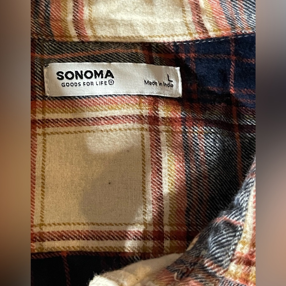 Sonoma Men’s The Super Soft Flannel Orange, Blue & cream NWT Size Large # 2127 - Picture 3 of 9